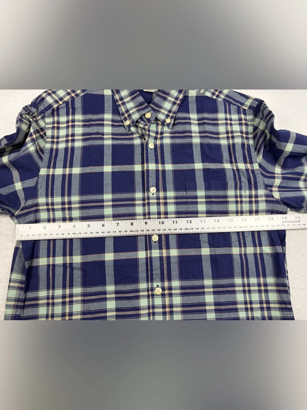 J. Crew Summer Plaid Shirt Navy and Light Green Plaid Button-Down‎ 100% cotton